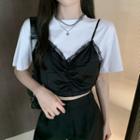 Fake Two Piece Vest Lace Top