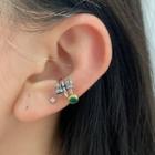 Sterling Silver Layered Ear Cuff 1pc - Silver & Green - One Size