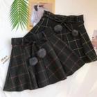 Pom Pom Plaid Flared Skirt