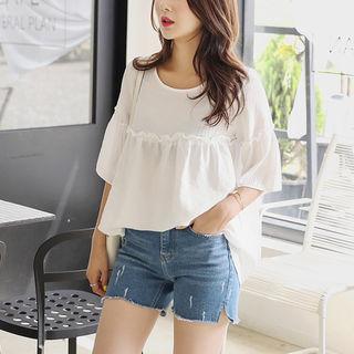 Frilled 3/4-sleeve A-line Top (l~xxl)