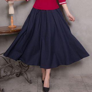 A-line Midi Skirt Navy Blue - One Size
