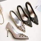 Pointed-toe Glitter Studded Stiletto Pumps