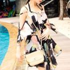Set: Floral Bikini Top + Skirt + Cover