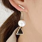 Faux Pearl Geometric Alloy Fringed Earring 1 Pair - White & Black & Gold - One Size