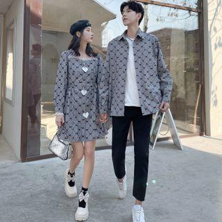 Long-sleeve Bow Print Mini A-line Dress / Shirt / Pants