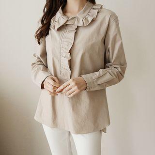 Frilled-collar Pleated-cuff Shirt