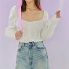 Square-neck Puff-sleeve Skinny Top