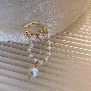Faux Pearl Alloy Dangle Earring 1 Pc - Gold - One Size