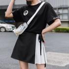 Patch Short-sleeve Top / Pleated Skirt