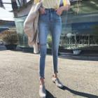 High Waist Distressed Frayed Skinny Jeans