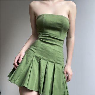 Strapless Pleated A-line Dress