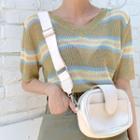 Pastel-color Stripe Sheer Knit Top