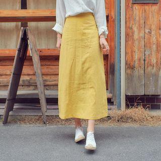 Linen Blend A-line Long Skirt