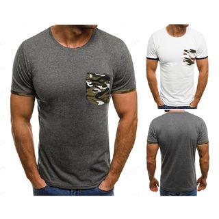 Short-sleeve Camo Print Paneled Pocket T-shirt