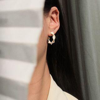 Twisted Alloy Open Hoop Earring 1 Pair - S925 Silver Stud Earrings - White - One Size
