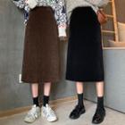 Corduroy High-waist Slit A-line Skirt