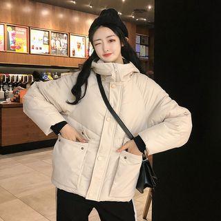 Hooded Button Zip Padded Jacket