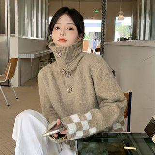 Long-sleeve Turtleneck Plaid Sweater