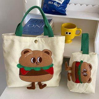 Burger Print Corduroy Tote Bag / Pouch