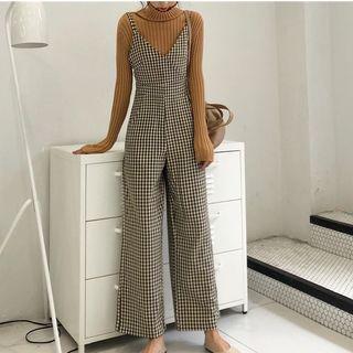Plaid Spaghetti-strap Jumpsuit