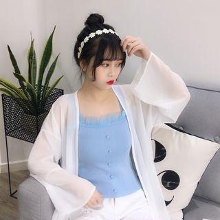 Set 2-piece Suspender Knit Tank Top + Chiffon External