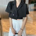 Short-sleeve Double Breasted Cropped Blazer / Wide-leg Dress Shorts