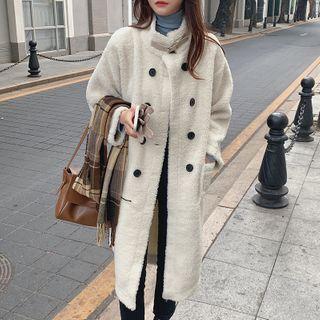 Double Buttoned Fleece Coat White - One Size