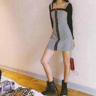 Houndstooth Lace Trim Suspender Dress