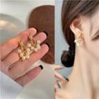 Knot Butterfly Alloy Dangle Earring 1 Pair - Ear Studs - White & Gold - One Size