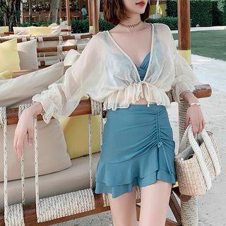 Set: Tankini Top + Drawstring Swim Skirt + Cover Up