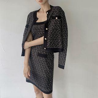 Faux-pearl Tweed Cardigan Black - One Size