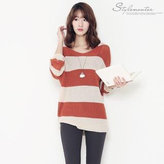 Drop-shoulder Color-block Knit Top