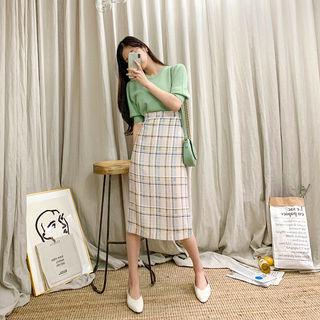 H-line Midi Plaid Skirt