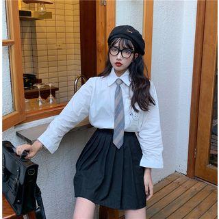 Bear Print Shirt With Tie White - One Size