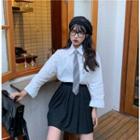 Bear Print Shirt With Tie White - One Size