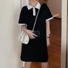 Elbow-sleeve Mini A-line Polo Shirt Dress