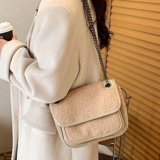Faux Shearling Chain Strap Hobo Bag