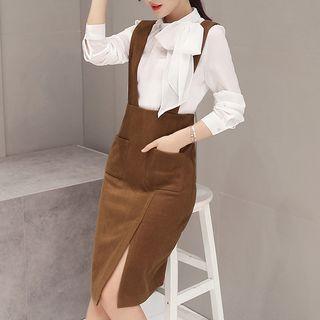 Set: Tie Neck Blouse + Suspender Skirt