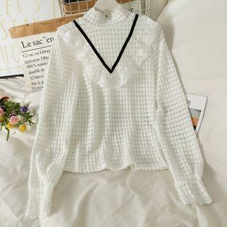 Lace-trim Mock-neck Loose Top