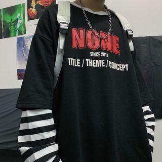 Letter Mock Two-piece Long-sleeve T-shirt Black - One Size