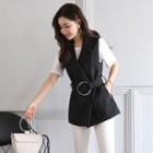 Notched Collar Vest With Belt