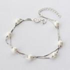 925 Sterling Silver Faux Pearl Layered Bracelet