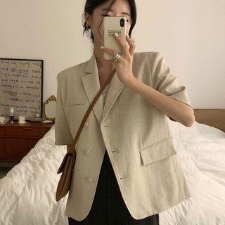 Short-sleeve V-neck Blazer Khaki - One Size