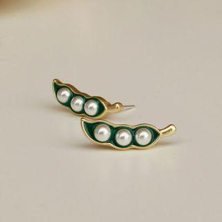 Faux Pearl Bean Stud Earring 1 Pair - Pea Stud Earrings - One Size