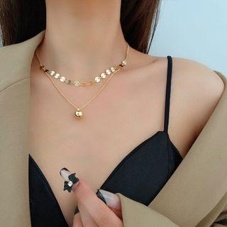 Layered Necklace Pendant Necklace - Gold - One Size