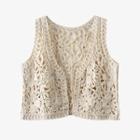 Open-front Crochet Vest Almond - One Size