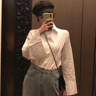 Asymmetric Pinstriped Shirt White - One Size