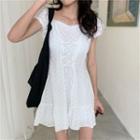 Off-shoulder Plain Lace-up Mini Dress White - One Size
