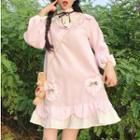 Long-sleeve Frilled A-line Dress Pink - One Size