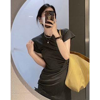 Ruched Midi T-shirt Dress Dark Gray - One Size